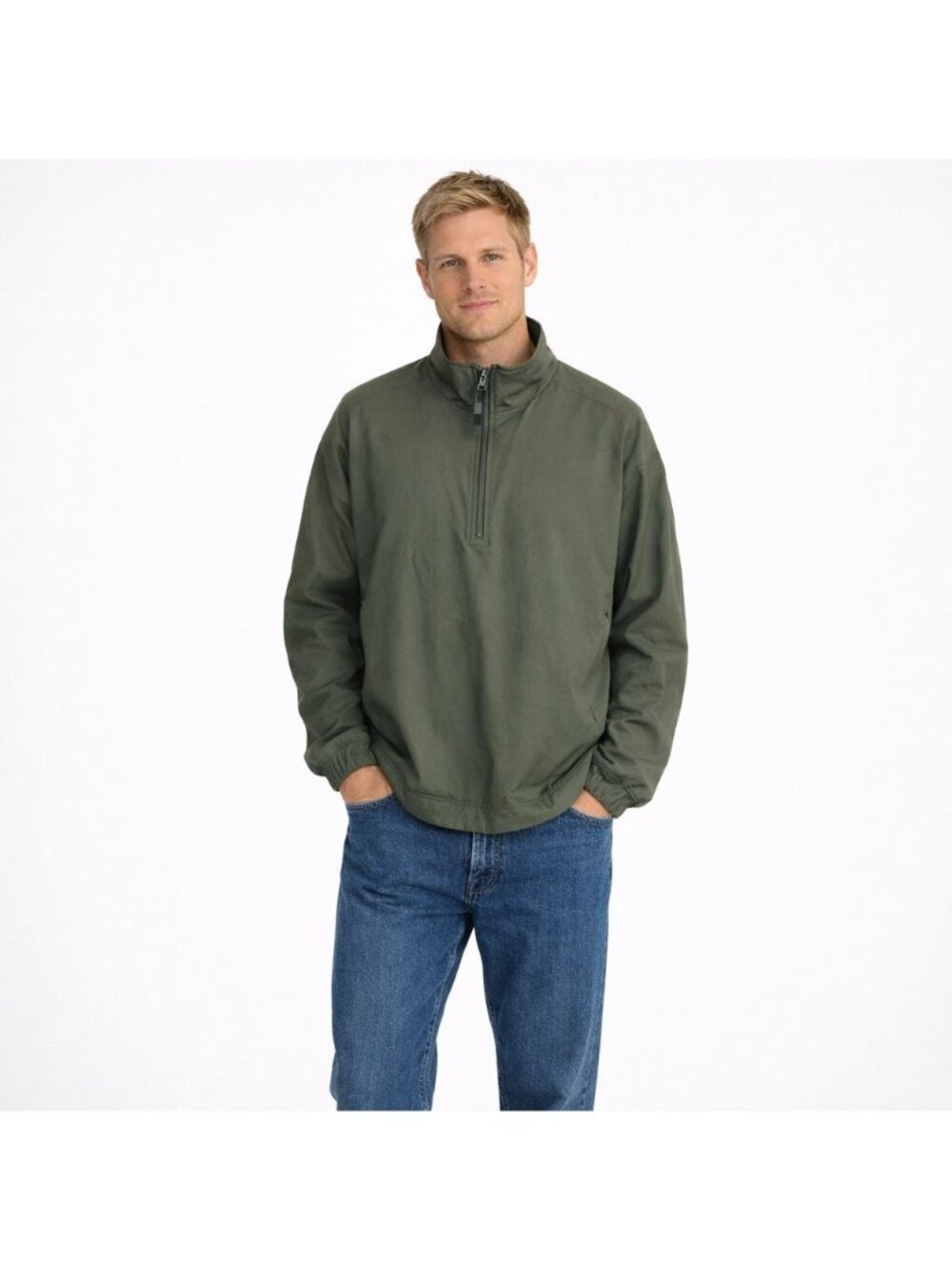 Nike Golf Windbreaker Mens L Green Quarter-Zip Pullover Jacket Elastic Cuffs Top